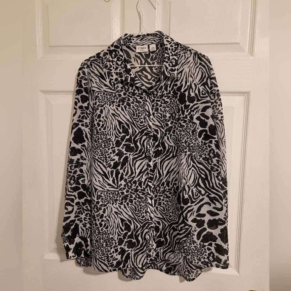Cato leopard‎ and zebra print button up shirt